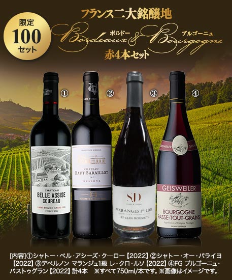 フランス二大銘醸地ボルドー&ブルゴーニュ赤4本セット