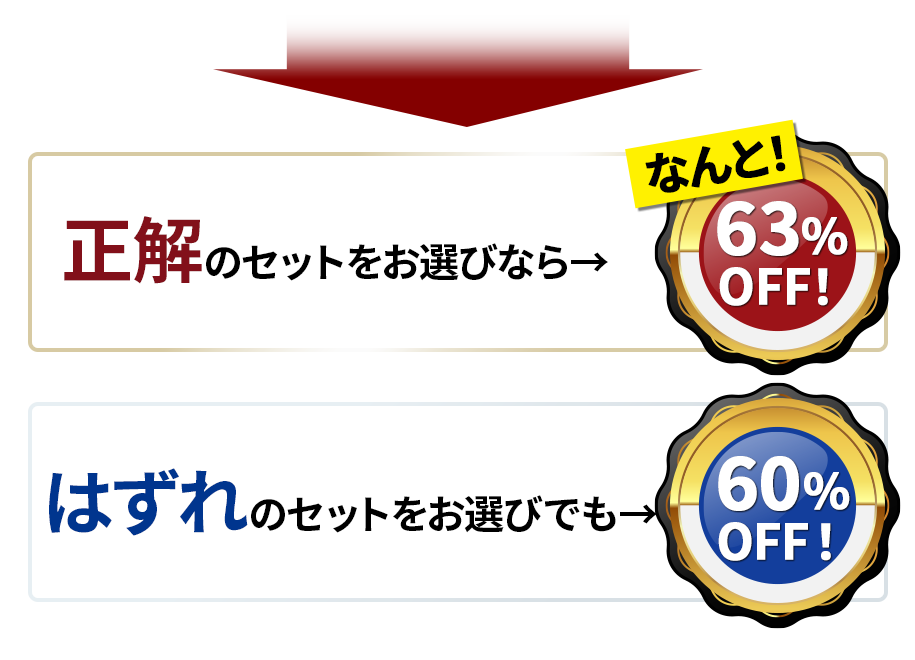 正解のセットをお選びなら→　なんと64％OFF！★はずれのセットをお選びでも→　61％OFF！