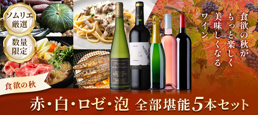 食欲の秋★赤・白・ロゼ・泡全部堪能5本セット