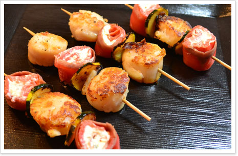 スモークサーモンと帆立のブロシェット