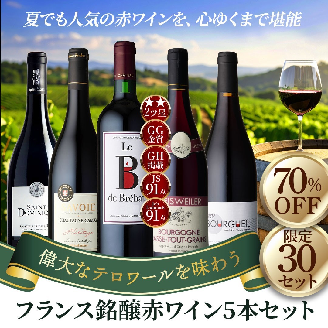 偉大なテロワールを味わうフランス銘醸赤ワイン5本セット