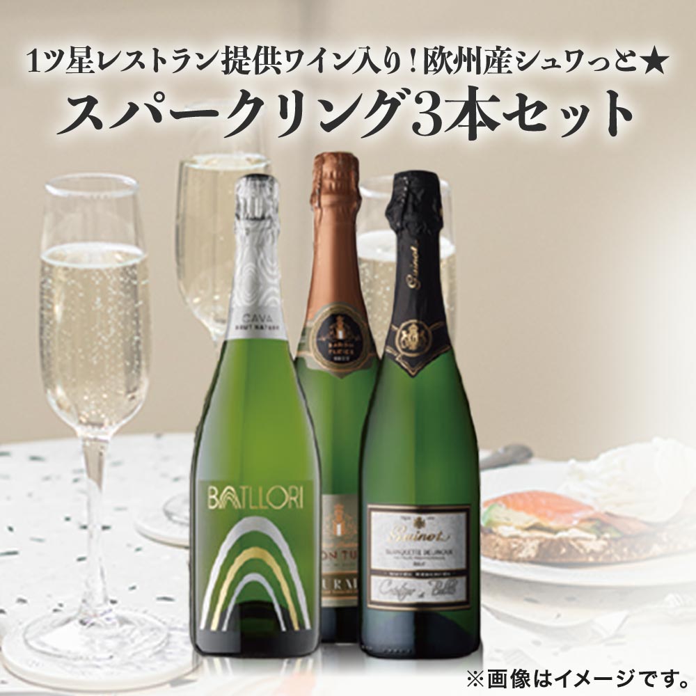 1ツ星レストラン提供ワイン入り！欧州産シュワっと★スパークリング3本セット
