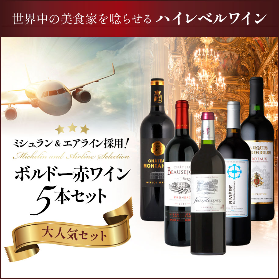 ミシュラン＆エアライン採用 ボルドー赤ワイン5本セット(通常セット)